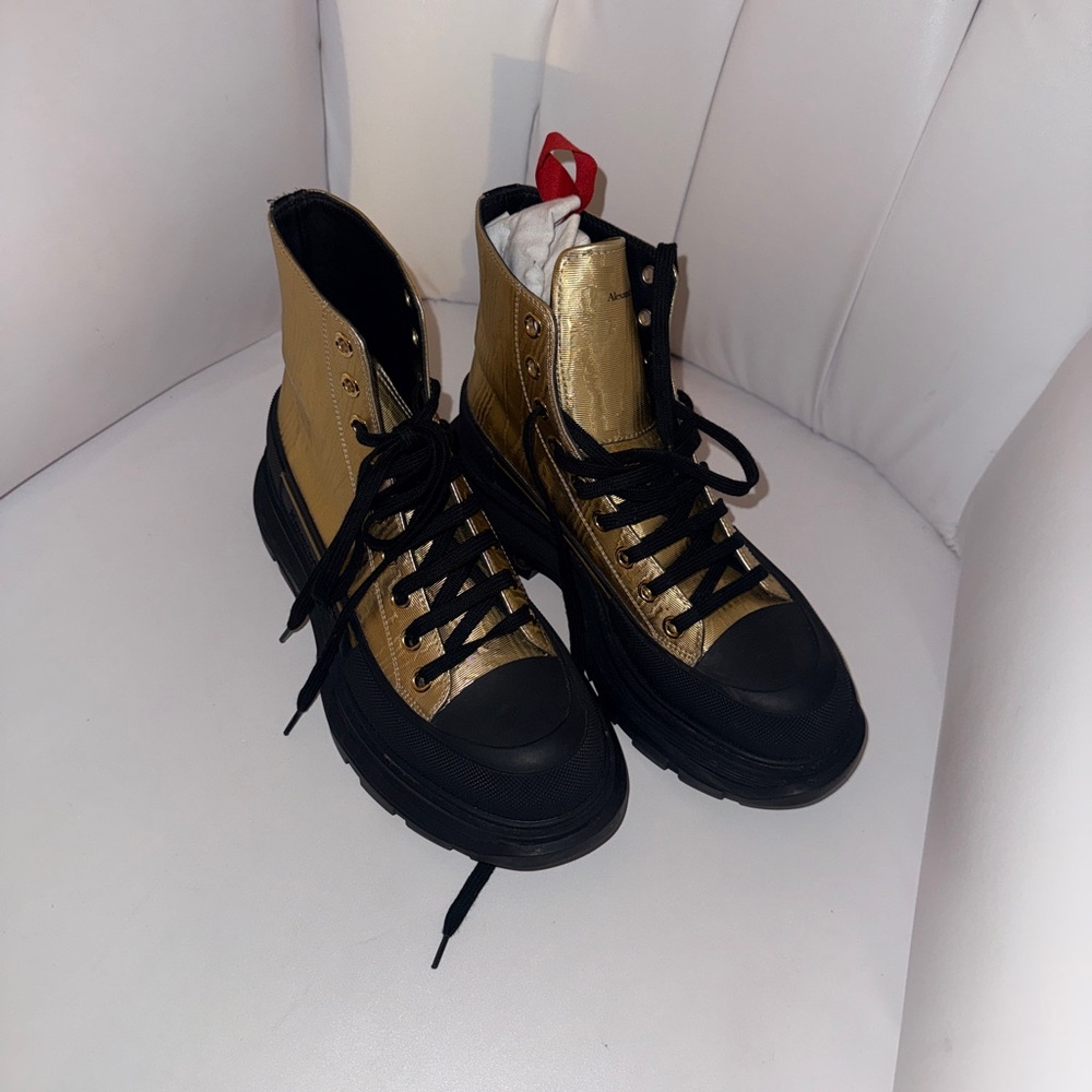 Alexander McQueen Gold and Black Combat Boots